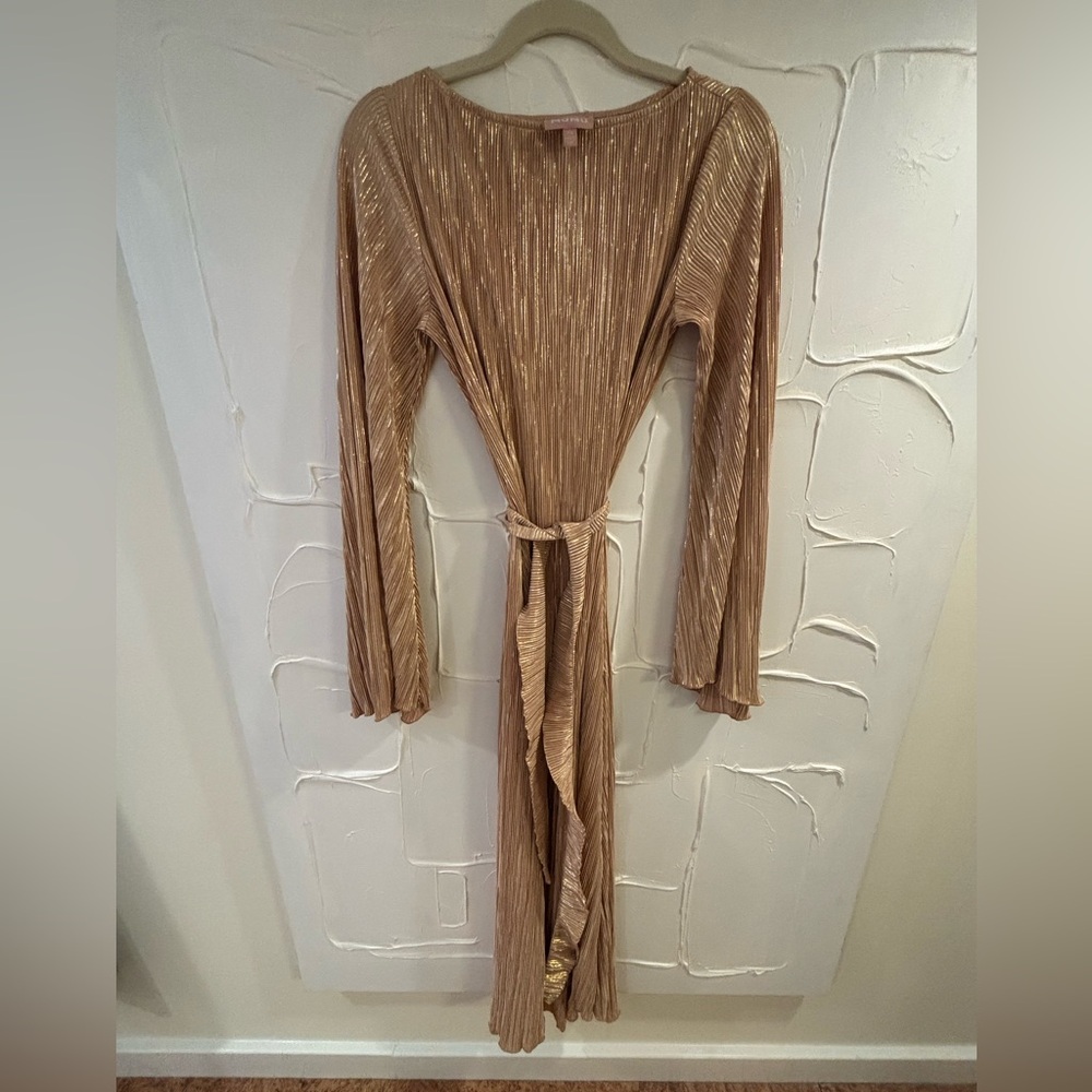 Show Me Your MuMu Metallic Gold Pleated Dress